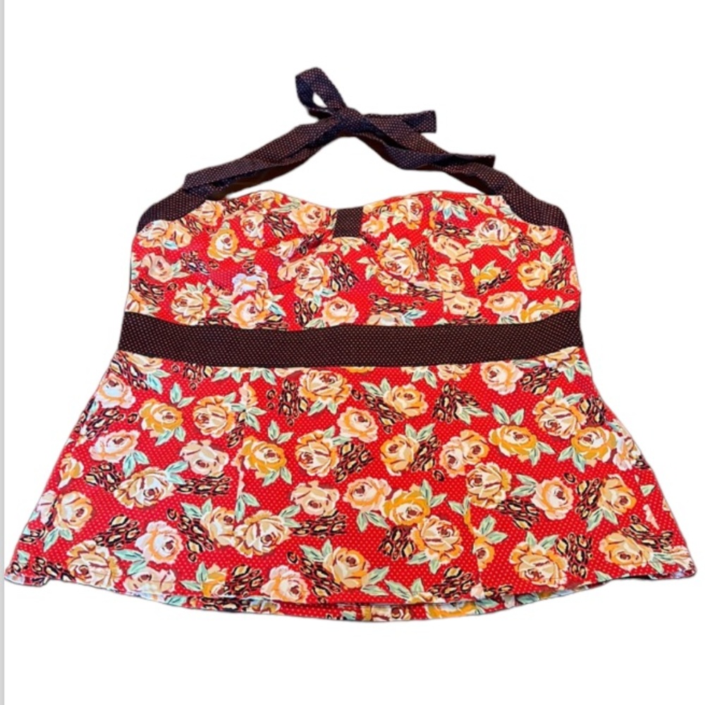 Torrid Rockabilly Halter Polka Dot Floral Leopard Print Top Size 1 (1X)